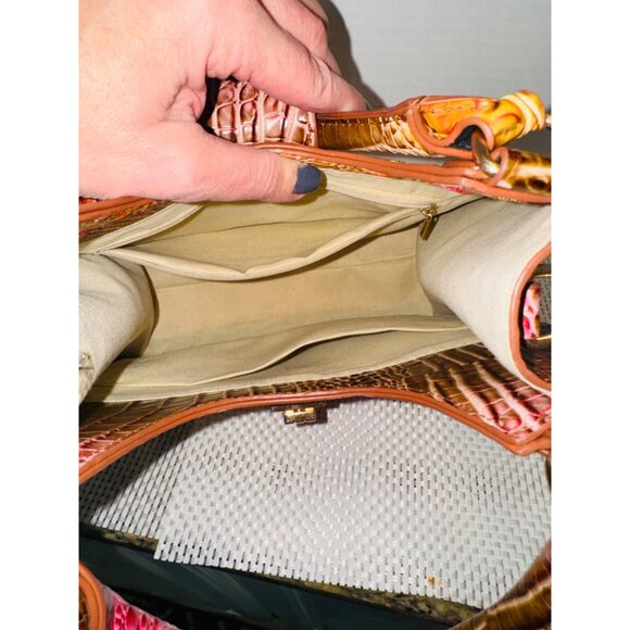 Croc Embossed Faux Leather Handbag Gradient Pink & Yellow Adjustable Strap - Picture 3 of 11